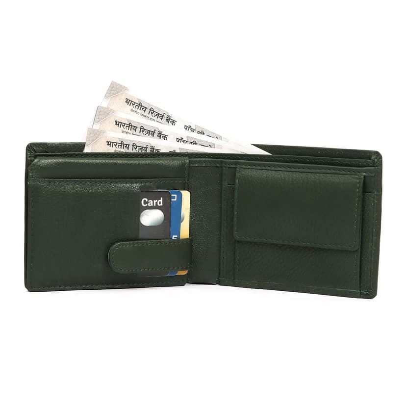 Vital King Men Travel Green Genuine Leather RFID Wallet (11 Card Slots) view 2