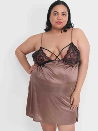 Klamotten Women's Plus Size Sexy Babydoll Dress With Lace for Honeymoon BB39Bm