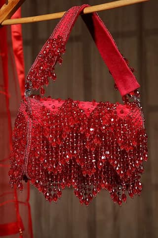 Red Suede Crystal Embellished Flap Bag