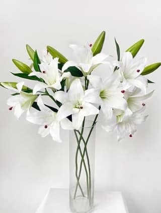 VRB Dec Plastic 1 Pcs (3 Head) Lily Artificial Flowers Bunch Foam Flowers Sticks,Lily Artificial Flowers for Home