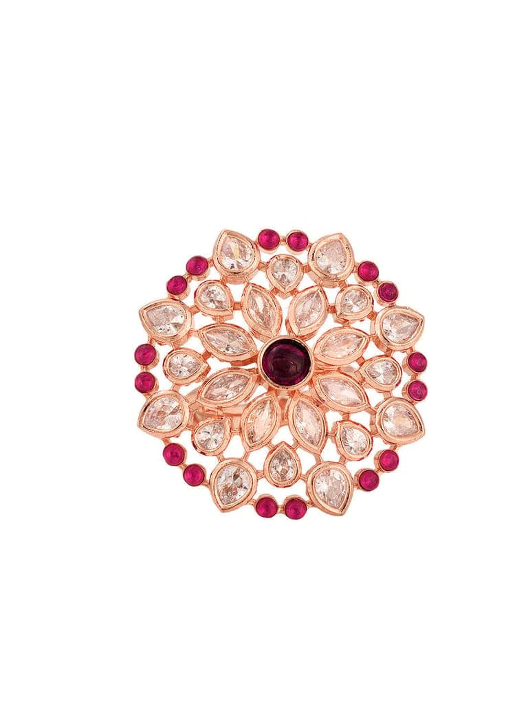 Rose Gold Plated Pink Ruby AD Studded Floral Adjustable Cocktail Finger Rings view 5