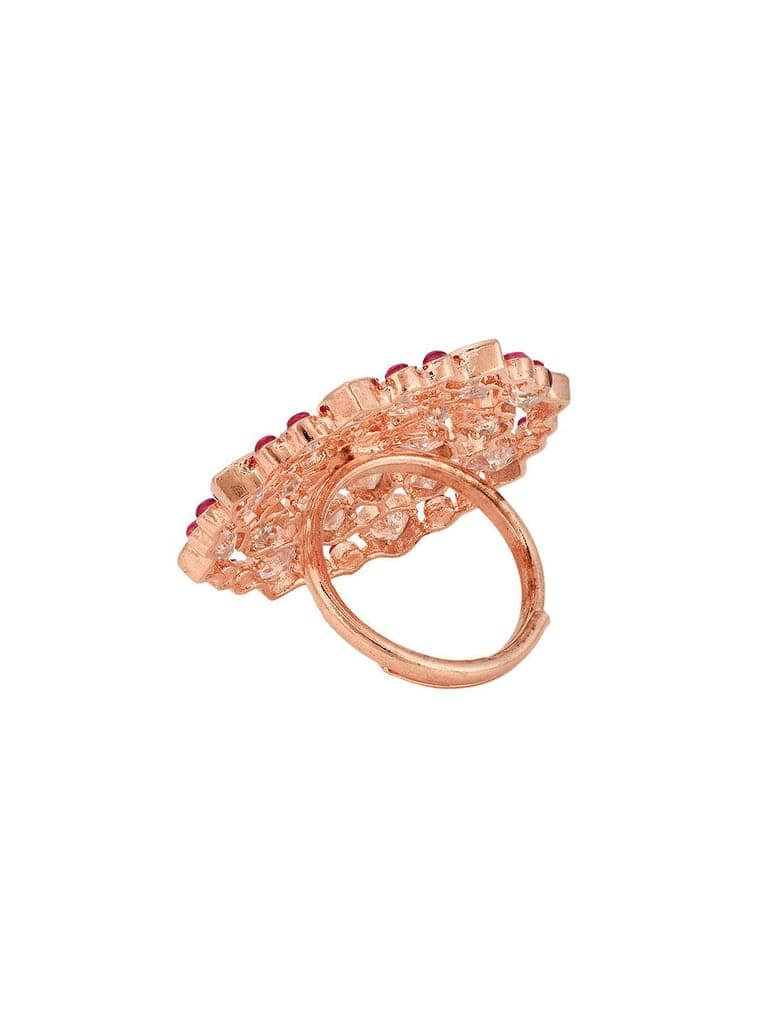 Rose Gold Plated Pink Ruby AD Studded Floral Adjustable Cocktail Finger Rings view 6