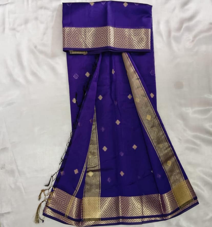 Silk Cotton Saree with Blouse - Violet view 4