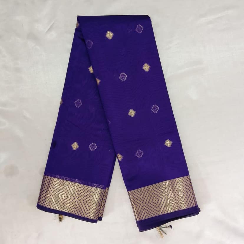 Silk Cotton Saree with Blouse - Violet view 5