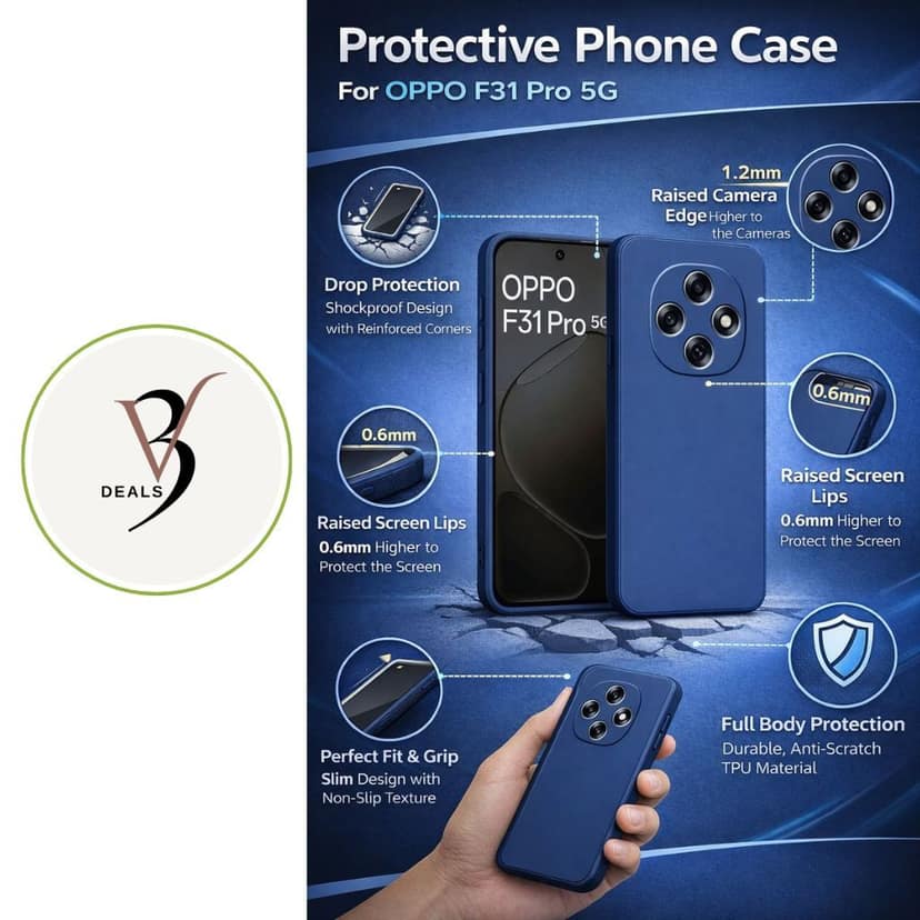 V3Deals Imported Protective Phone Case Compatible for Oppo F31 Pro 5G, Shockproof Design with Raised Camera and Screen Edges, Soft Flexible Silicon Material, Slim Fit with Non-Slip Matte Finish view 3