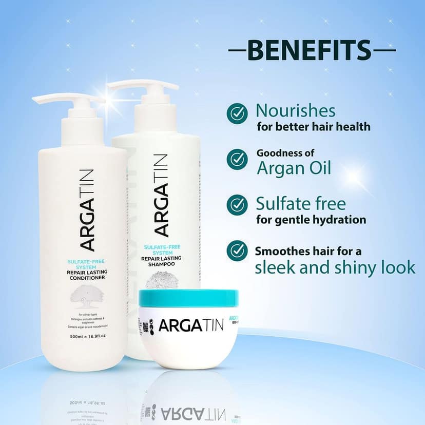 Argatin Repair Lasting Shampoo and Conditioner Hair Mask for Dry Damaged Color Treated Hair (Shampoo 500ml +Conditioner 500ml+ Hair Mask 250ml) view 4