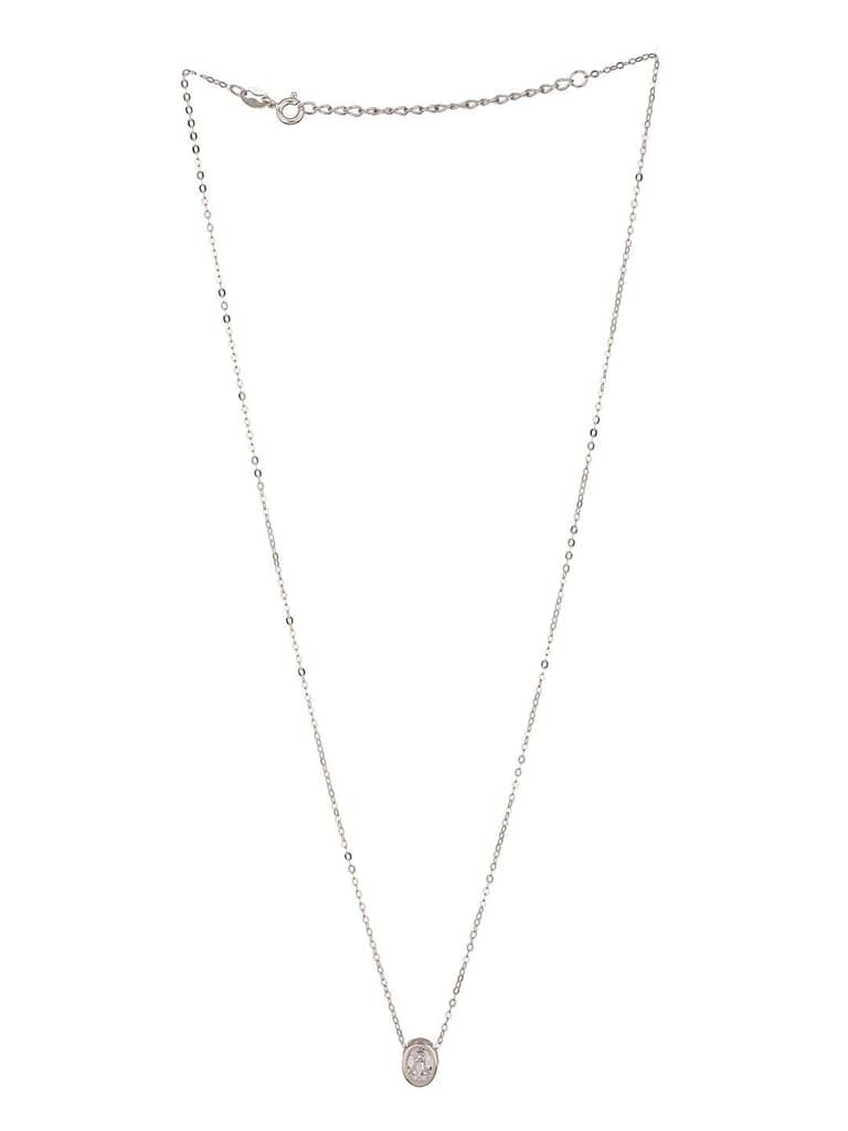 925 Sterlling Silver CZ Studded Oval AD Solitaire Pendant Necklace & Chain view 10