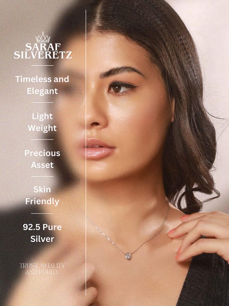 925 Sterlling Silver CZ Studded Oval AD Solitaire Pendant Necklace & Chain view 5