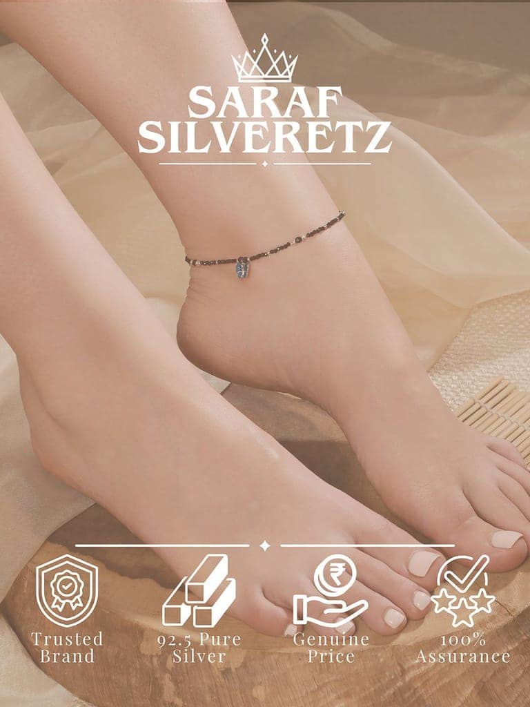 925 Sterling Silver Blue Enamelled Butterfly Charms Payal Anklet view 4