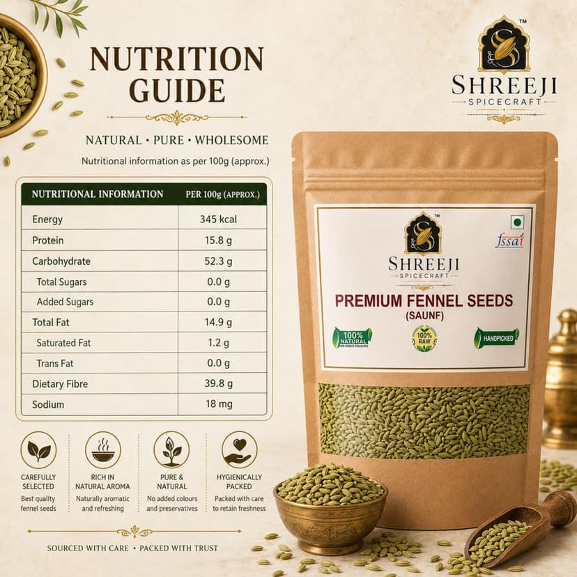 Shreeji Spicecraft Fennel Seeds Whole Saunf Pouch Natural Raw Handpicked Aromatic Spices for Cooking Mouth Freshener view 3