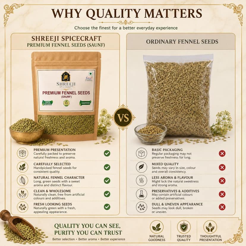 Shreeji Spicecraft Fennel Seeds Whole Saunf Pouch Natural Raw Handpicked Aromatic Spices for Cooking Mouth Freshener view 5