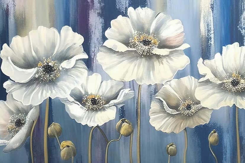 WHITE POPPY FLORAL WALLART 24in X 16in WITH BLACK FRAME view 2