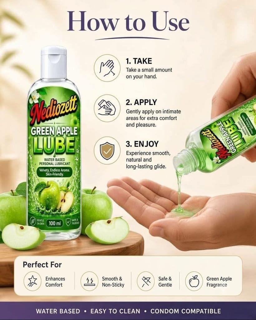 Nediozett Lube Green Apple Flavored Lubricant Gel for Men & Women| 100ml| Water-Based Gel| Skin-Friendly| Safe to Use with Condoms (pack of 1 ) view 3