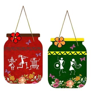 Charmor Acient Drawings Decorative Wooden Wall Hanger for Living Room | Bedroom | Office | Gift | Home Decoration (WH3203),Set of 2