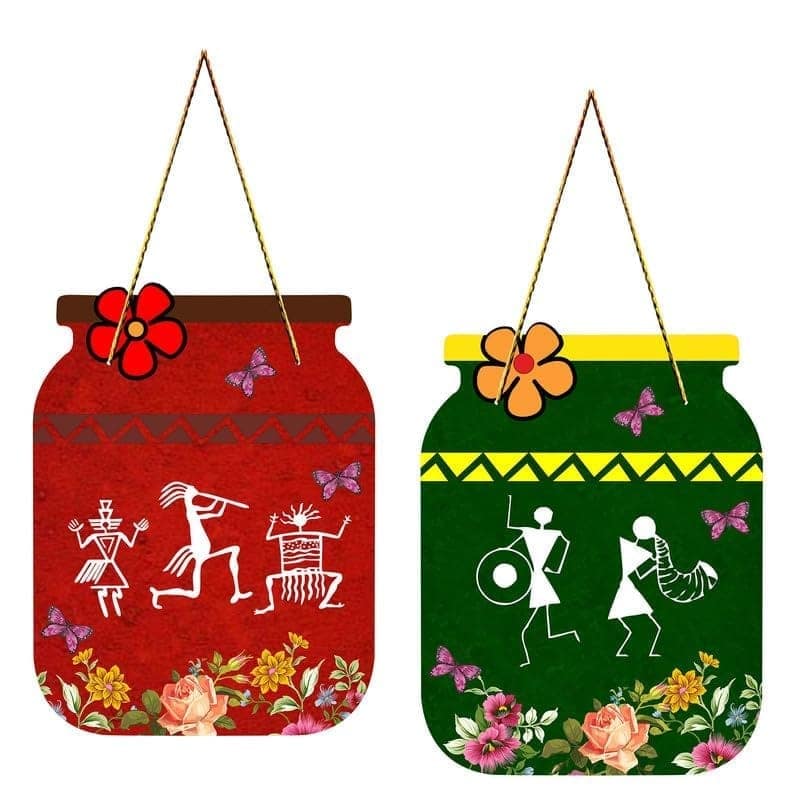 Charmor Acient Drawings Decorative Wooden Wall Hanger for Living Room | Bedroom | Office | Gift | Home Decoration (WH3203),Set of 2