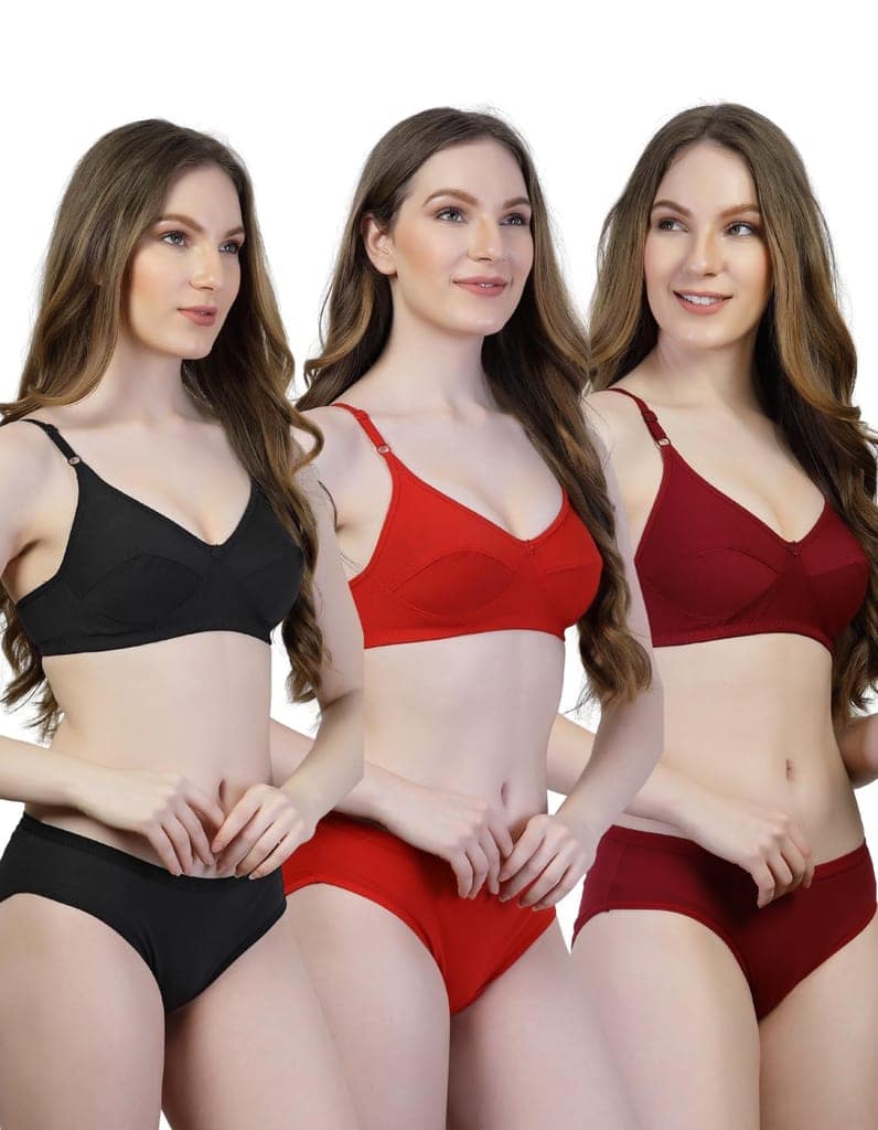 ADORNSTAR Bra Panty Set Sexy Lingerie Set for Women Pack of 3 Black