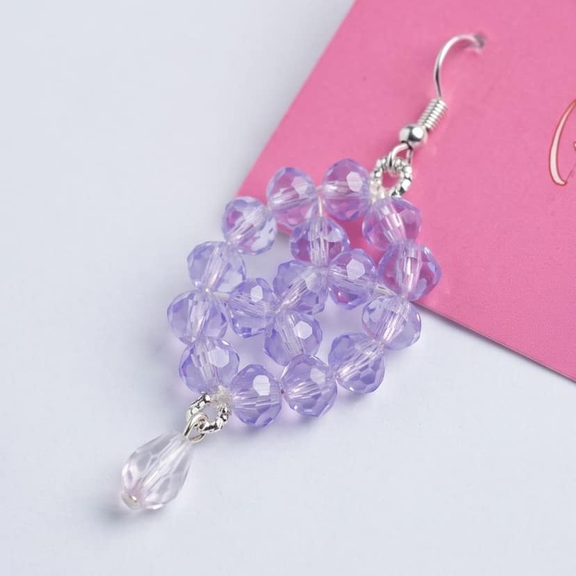 Handmade Crystal Drop Earrings - Light Purple view 3