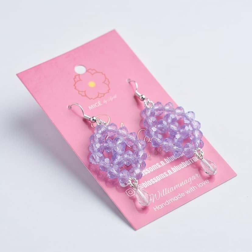 Handmade Crystal Drop Earrings - Light Purple view 4