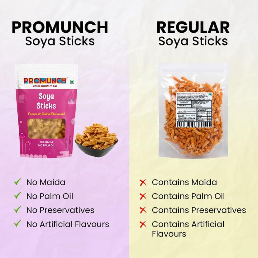 PROMUNCH Combo Pack - Soya Sticks (Chatpata Masala , Cream Onion) + Soya Chips (Peri Peri) - 120g Each view 4