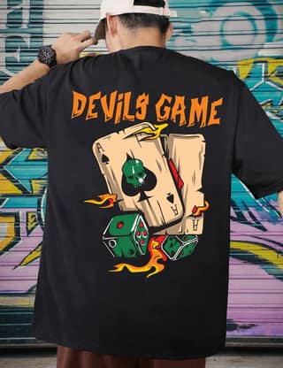 SCOTT FINCHER Men's Premium Cotton Short Sleeve T-Shirt with Unique Devil's Game Design : AA(ARN)BLACK_139
