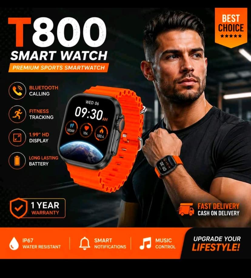 T800 Ultra Smart Watch with Orange Ocean Band view 3