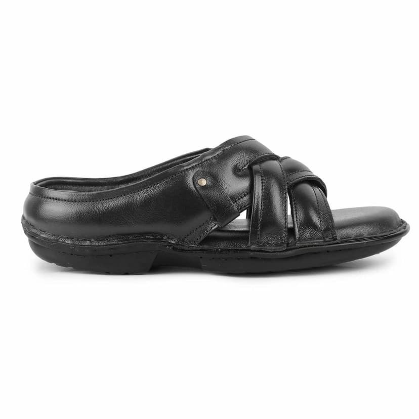 FEATHER LEATHER Men's Genuine Leather Comfortable & Fashionable Flip Flops Slipper | Casual Indoor / Outdoor / Cross Strip Chappal view 3