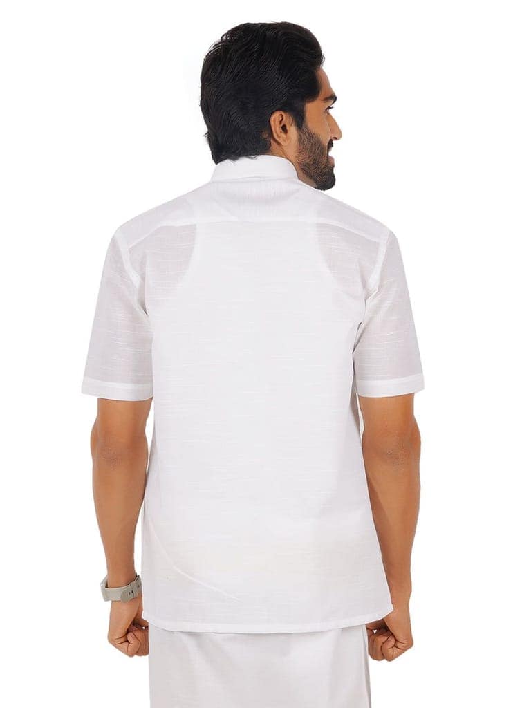 Mens Cotton Mixed White Shirt Half Sleeves Celebrity White V5 view 4