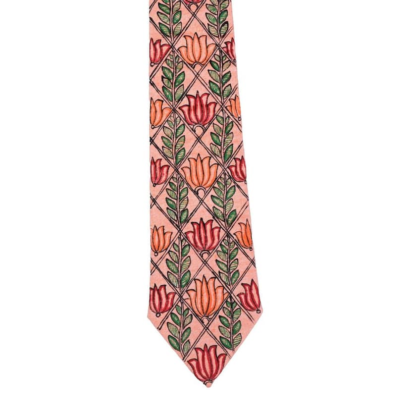 Pure Cotton Handmade madhubani Tie Multi Colour Elegance for Formal and Business Wear, Handcrafted, Handpainted SH (Size standard) view 2
