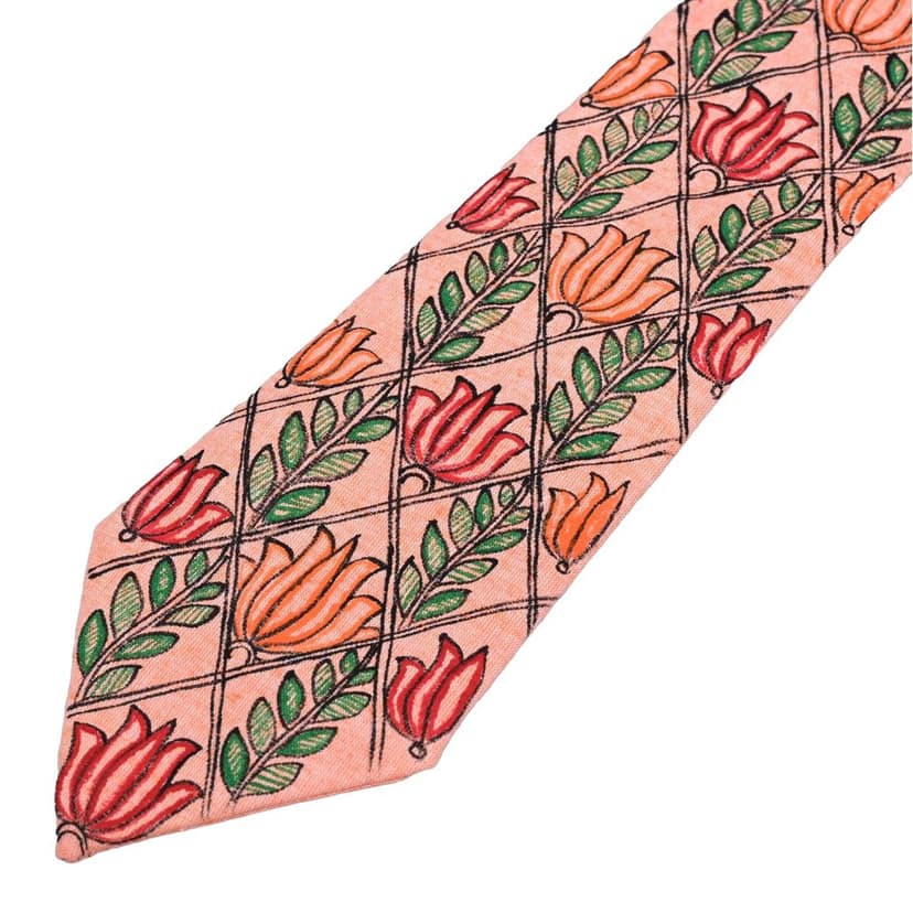 Pure Cotton Handmade madhubani Tie Multi Colour Elegance for Formal and Business Wear, Handcrafted, Handpainted SH (Size standard) view 4
