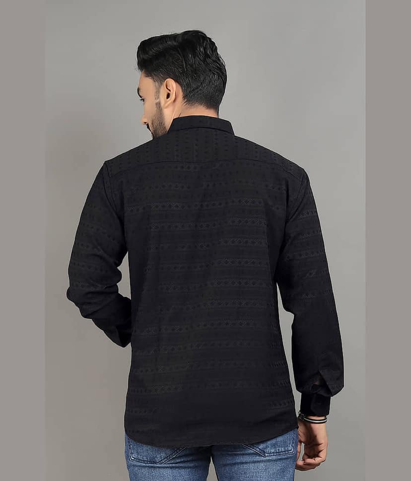 Nofilter Cotton Blend Regular Fit Self Design Full Sleeves Men's Casual Shirt - Black ( Pack of 1 ) view 2
