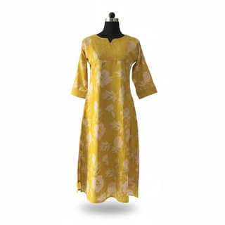 Floral Printed Mustard Yellow Kurta