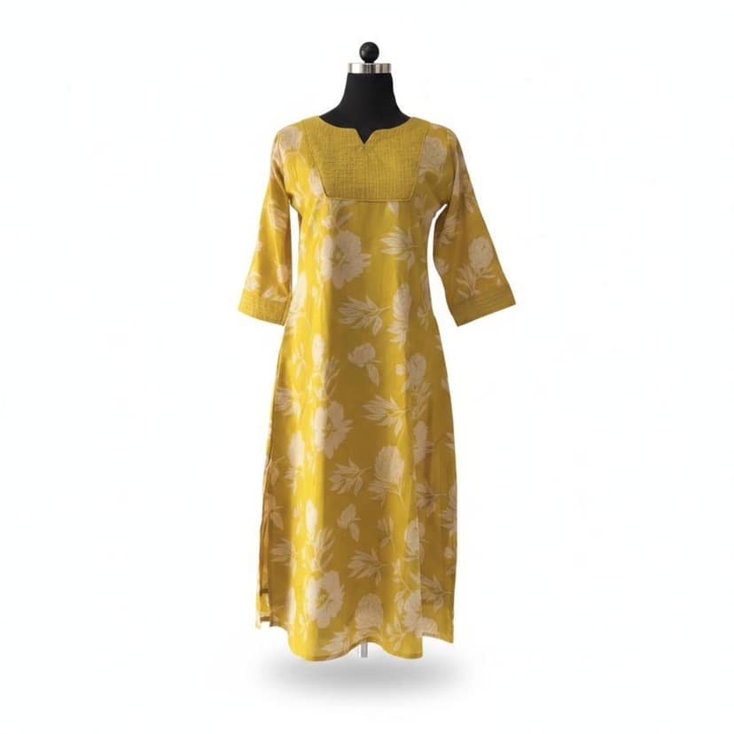Floral Printed Mustard Yellow Kurta view 2