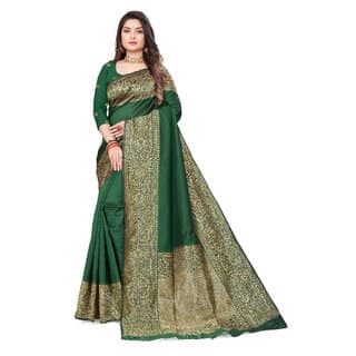LEAFSY Woven Banarasi Pure Silk Saree (Green)