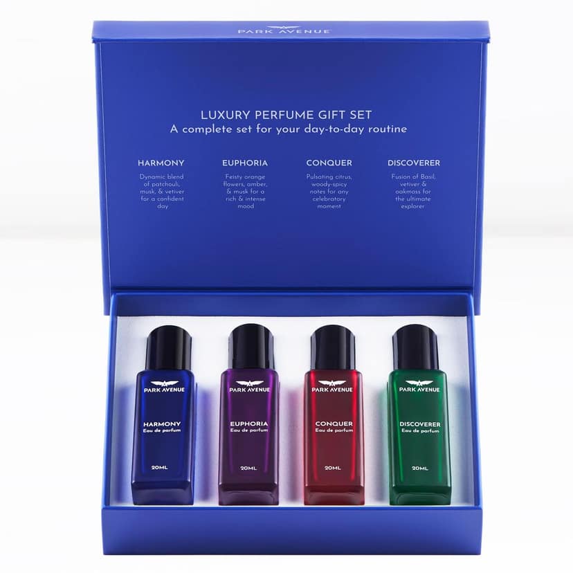 Park Avenue Luxury Perfume Gift Set for Men, 4x20 ml | Euphoria, Conquer, Harmony & Discoverer Perfume | Eau De Parfum | Premium Luxury Perfume for Corporate Man | Perfume for men Long Lasting Smell view 7