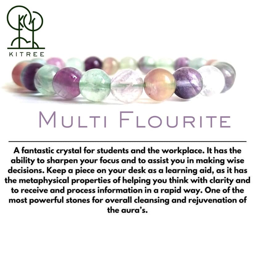 KITREE ENERGISED NATURAL MULTI FLUORITE CRYSTAL BRACELET 8MM ROUND FOR UNISEX (COLOR MULTI) view 3
