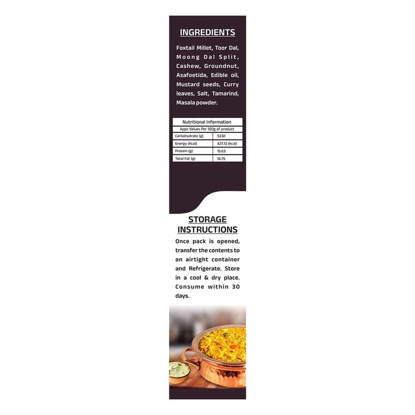Lakshmi Fresh Foxtail Millet Bisibele Bath – 400g | Instant, Ready-to-Cook & Gluten-Free | Healthy Millet Meal (pack of 4) view 5