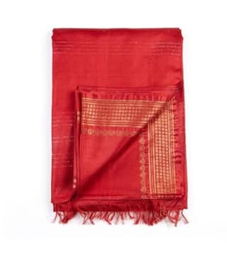 Elegant Red Silk Saree with Traditional Golden Zari Border and Butta Work