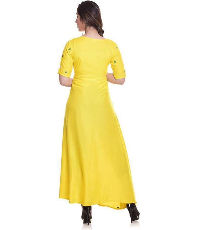 SHREE JEE FABRICS Yellow Rayon Anarkali Kurti view 2