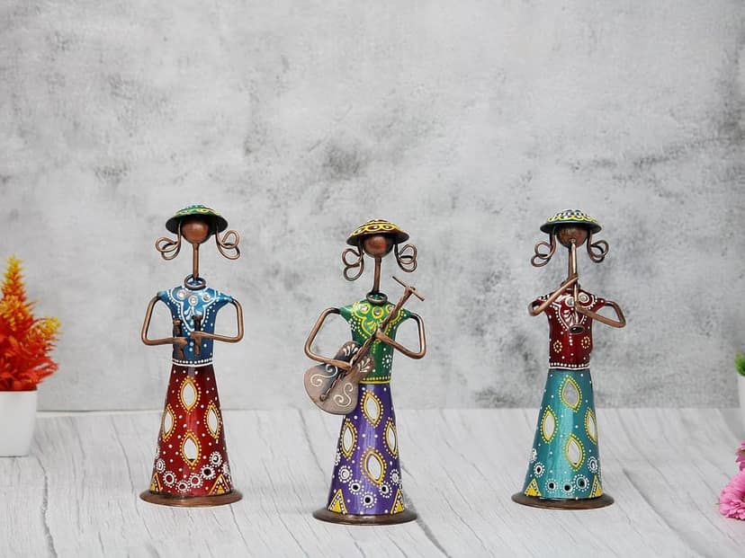 Jyoti handicraft Handpainted Iron Tribal Musician Doll Tealight Candle Holder|Traditional Handicraft Decorative Showpiece|Home Décor|