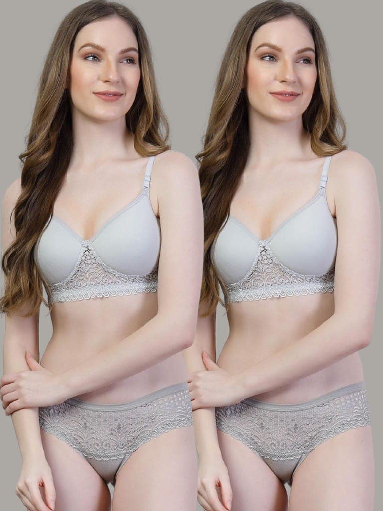 Pack of 2 Cotton Lace Bra Panty Set | Women�s Padded Lingerie Innerwear view 4