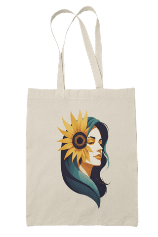 Prakrut India Canvas Tote Bag with Zipper & Inner Pocket, Sunflower Woman Portrait Print