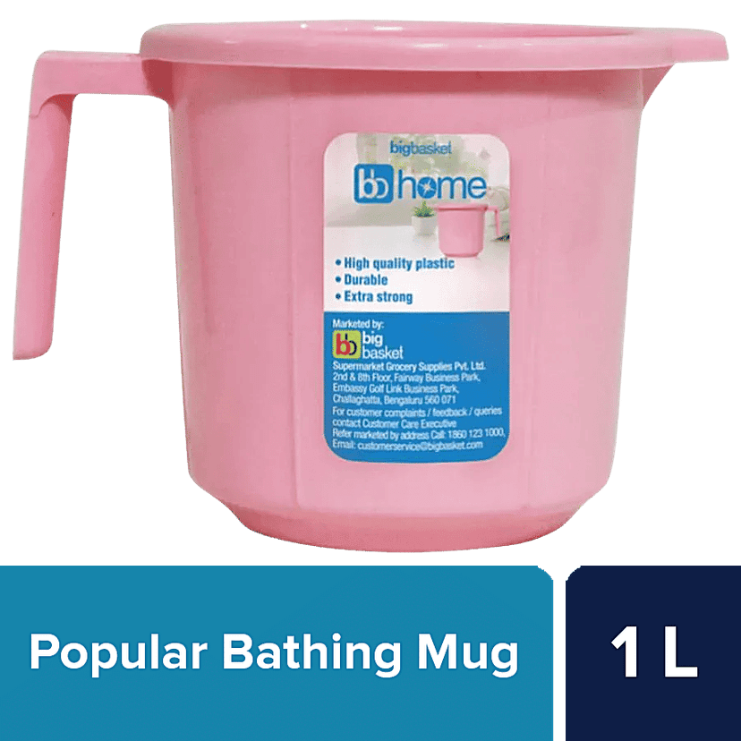 BB Home Popular Plastic Bathing Mug - Sturdy & Durable, Pink, 1 L (1 pc)