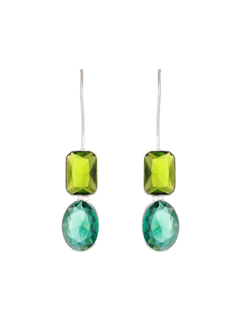 Silver Toned Oxidised Green Fish Hook Minimal Dailywear Earrings view 3