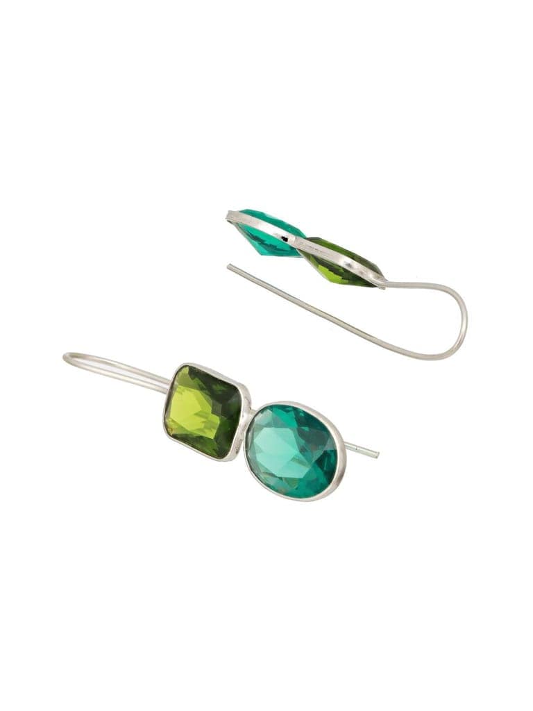 Silver Toned Oxidised Green Fish Hook Minimal Dailywear Earrings view 4