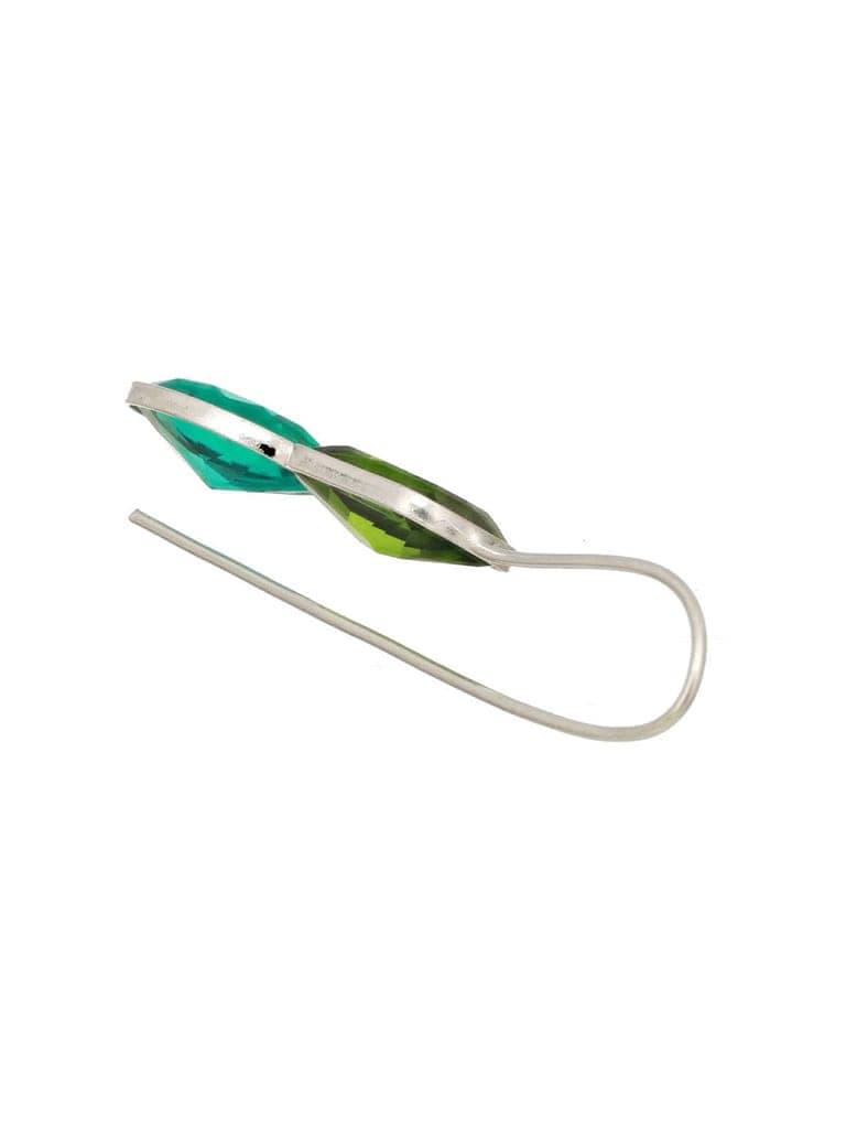 Silver Toned Oxidised Green Fish Hook Minimal Dailywear Earrings view 6