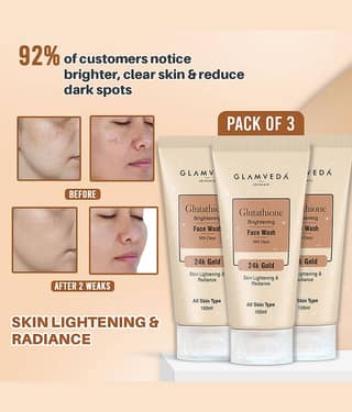 Glamveda Glutathione 24K Gold Face WashSkin Brightening Natural Radiance, 100ml each (Pack of 3)