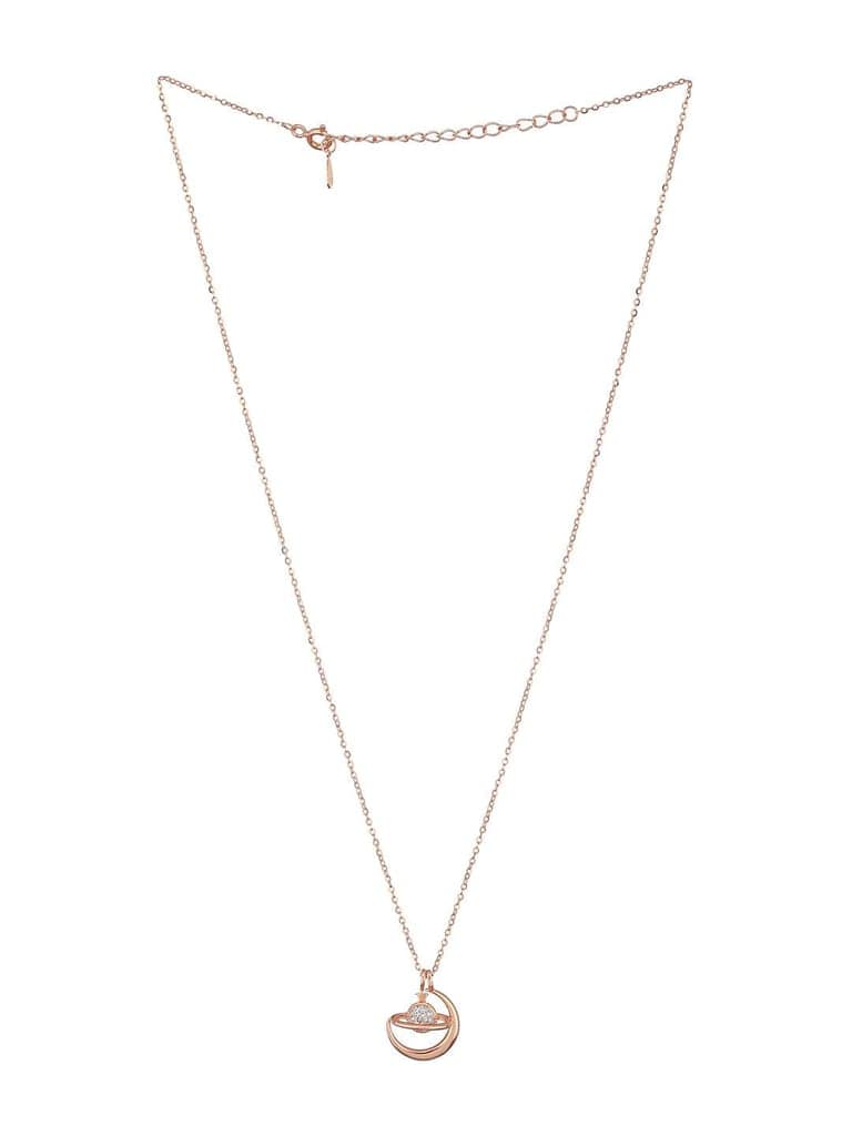 925 Sterling Silver Rose Gold Plated CZ Studded Minimal Orbit Pendant Necklace & Chain view 10