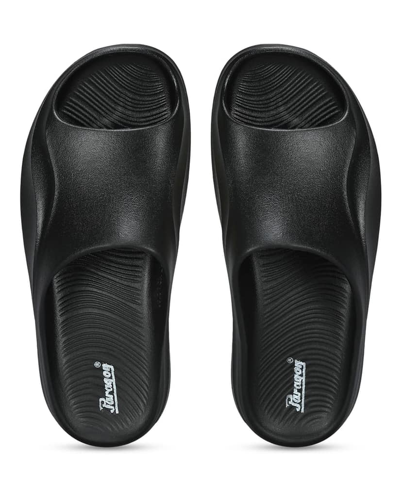 Paragon Men's Watreproof Black Sliders with Comfortable Anti-Skid Sole view 4