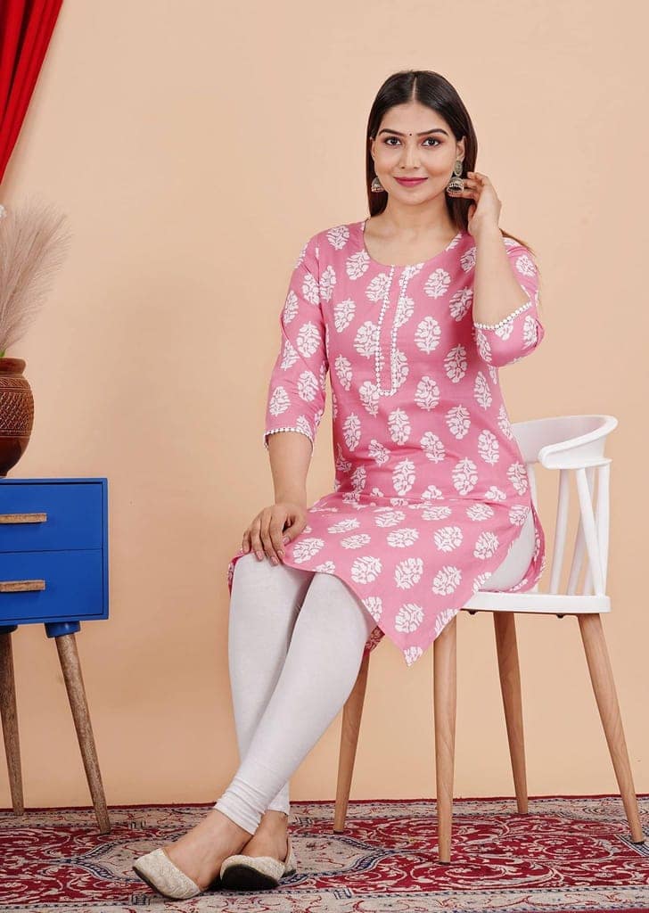 MANMAYEE Indian Tunic Top Women's Cotton Lace Work Calf Length Straight Kurti | Straight Kurti view 10