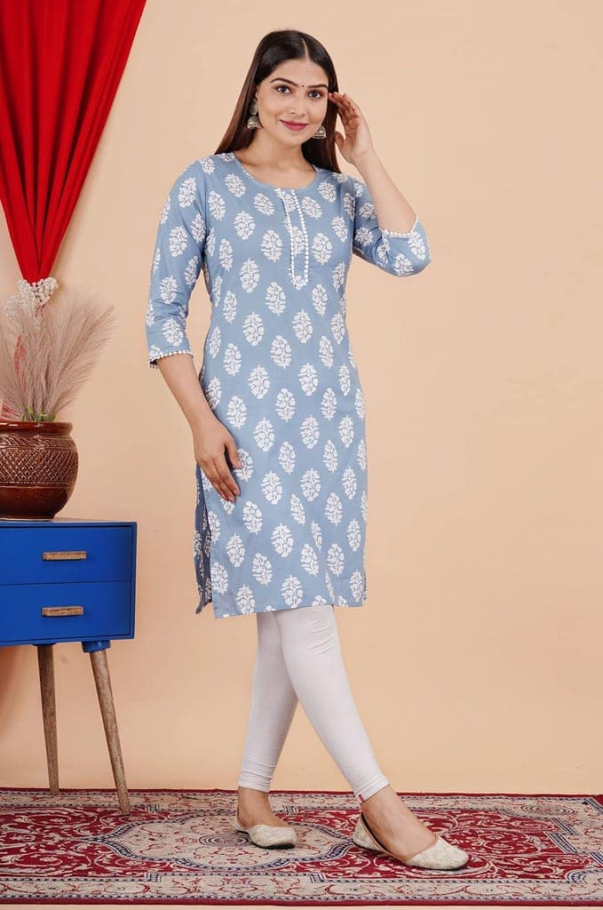 MANMAYEE Indian Tunic Top Women's Cotton Lace Work Calf Length Straight Kurti | Straight Kurti view 5
